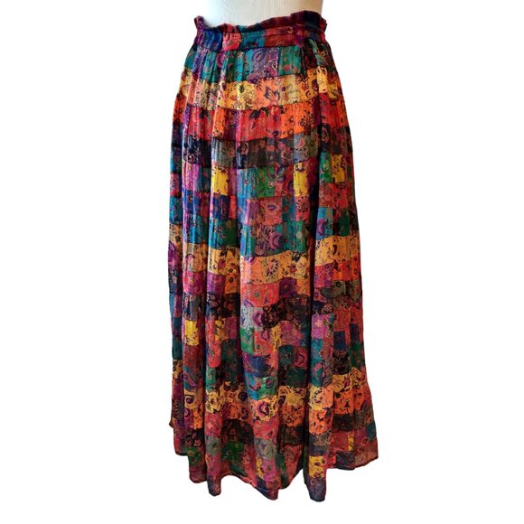 Vintage Boho Womens M/L? Patchwork Tiers Semi Sheer Lightweight Maxi Skirt Flaw - Picture 3 of 11